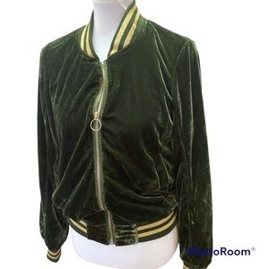 Steve Madden Green Velour Bomber Jacket Size S
